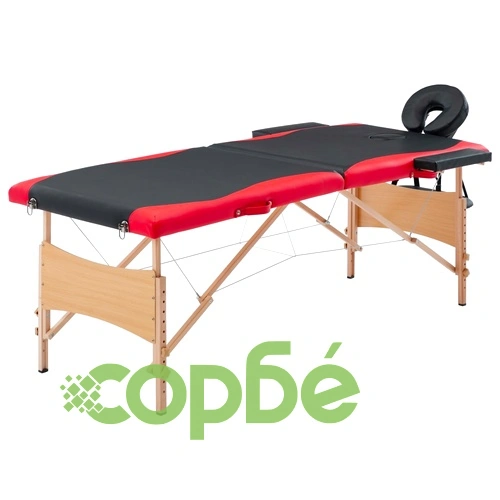 Сгъваема масажна кушетка, 2 зони, дърво, черно и червено ➤ топ цена ➤ sorbe.bg