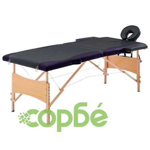 Сгъваема масажна кушетка, 2 зони, дърво, черна ➤ топ цена ➤ sorbe.bg