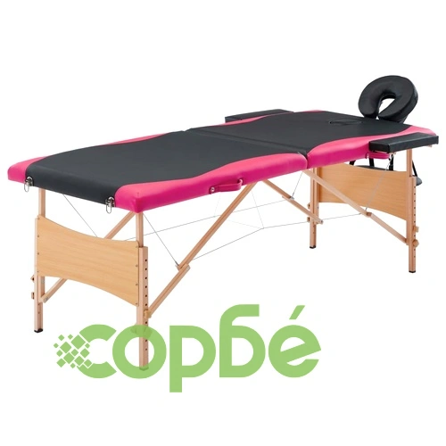Сгъваема масажна кушетка, 2 зони, дърво, черно и розово ➤ топ цена ➤ sorbe.bg