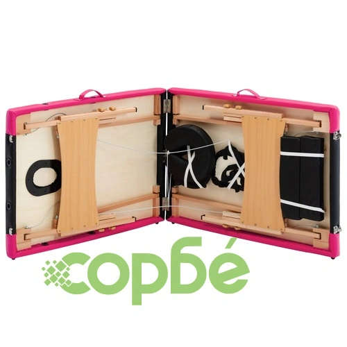 Сгъваема масажна кушетка, 2 зони, дърво, черно и розово ➤ топ цена ➤ sorbe.bg