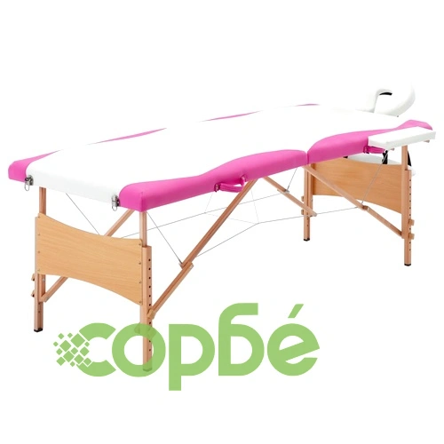 Сгъваема масажна кушетка, 2 зони, дърво, бяло и розово ➤ топ цена ➤ sorbe.bg