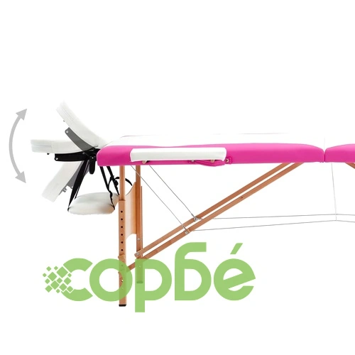 Сгъваема масажна кушетка, 2 зони, дърво, бяло и розово ➤ топ цена ➤ sorbe.bg