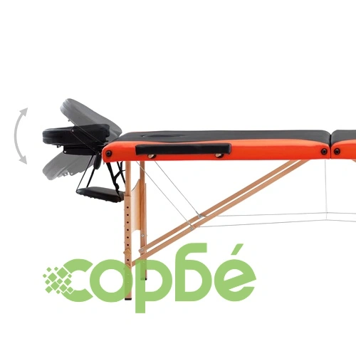 Сгъваема масажна кушетка, 3 зони, дърво, черно и оранжево ➤ топ цена ➤ sorbe.bg