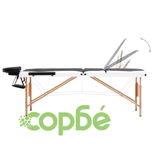 Сгъваема масажна кушетка, 3 зони, дърво, черно и бяло ➤ топ цена ➤ sorbe.bg