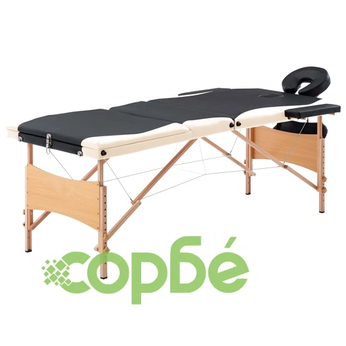Сгъваема масажна кушетка, 3 зони, дърво, черно и бежово ➤ топ цена ➤ sorbe.bg