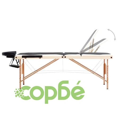 Сгъваема масажна кушетка, 3 зони, дърво, черно и бежово ➤ топ цена ➤ sorbe.bg