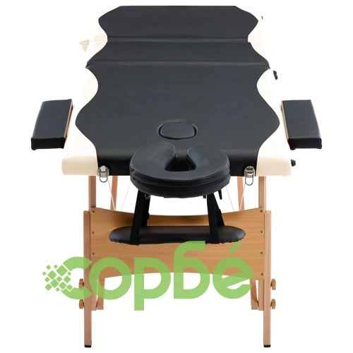 Сгъваема масажна кушетка, 3 зони, дърво, черно и бежово ➤ топ цена ➤ sorbe.bg