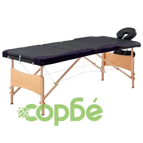 Сгъваема масажна кушетка, 3 зони, дърво, черно и лилаво ➤ топ цена ➤ sorbe.bg