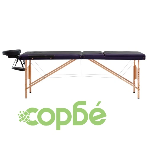 Сгъваема масажна кушетка, 3 зони, дърво, черно и лилаво ➤ топ цена ➤ sorbe.bg