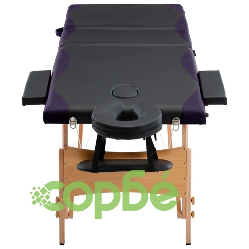 Сгъваема масажна кушетка, 3 зони, дърво, черно и лилаво ➤ топ цена ➤ sorbe.bg