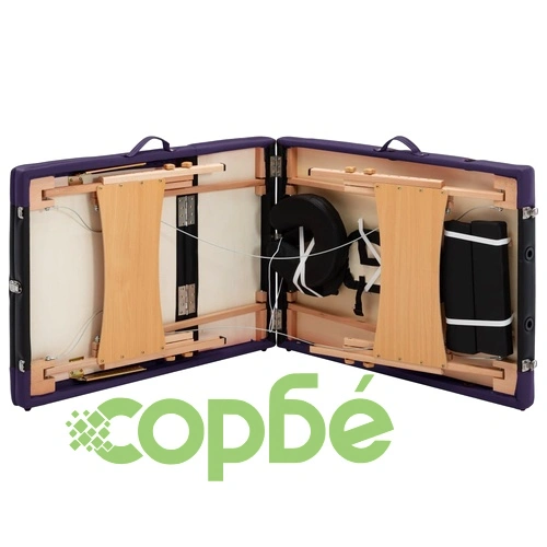 Сгъваема масажна кушетка, 3 зони, дърво, черно и лилаво ➤ топ цена ➤ sorbe.bg