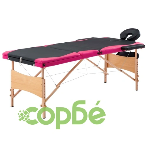 Сгъваема масажна кушетка, 3 зони, дърво, черно и розово ➤ топ цена ➤ sorbe.bg