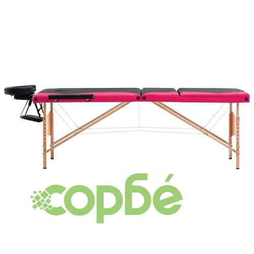 Сгъваема масажна кушетка, 3 зони, дърво, черно и розово ➤ топ цена ➤ sorbe.bg