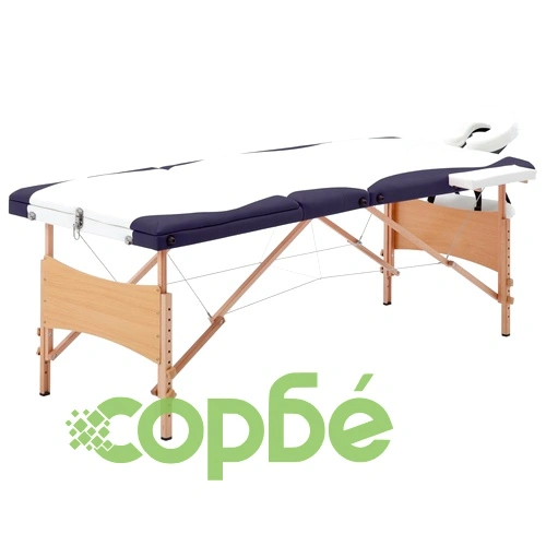 Сгъваема масажна кушетка, 3 зони, дърво, бяло и лилаво ➤ топ цена ➤ sorbe.bg