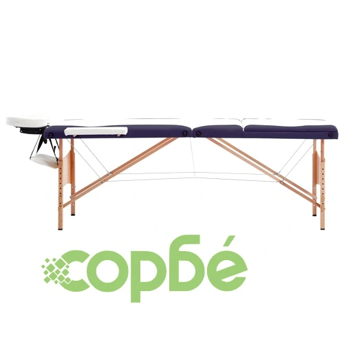Сгъваема масажна кушетка, 3 зони, дърво, бяло и лилаво ➤ топ цена ➤ sorbe.bg