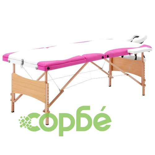 Сгъваема масажна кушетка, 3 зони, дърво, бяло и розово ➤ топ цена ➤ sorbe.bg