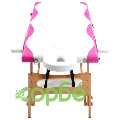 Сгъваема масажна кушетка, 3 зони, дърво, бяло и розово ➤ топ цена ➤ sorbe.bg