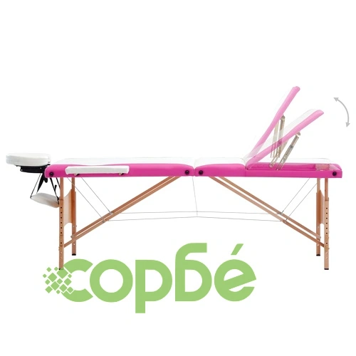 Сгъваема масажна кушетка, 3 зони, дърво, бяло и розово ➤ топ цена ➤ sorbe.bg