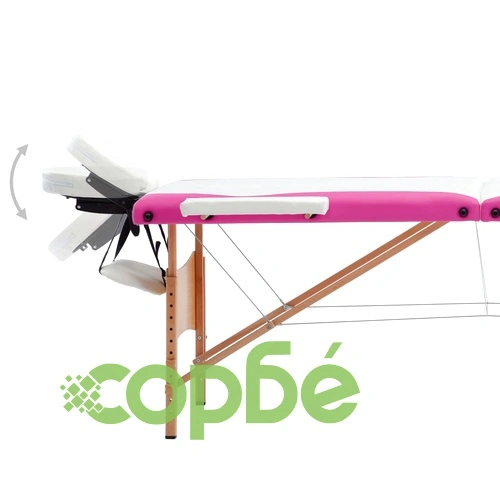 Сгъваема масажна кушетка, 3 зони, дърво, бяло и розово ➤ топ цена ➤ sorbe.bg