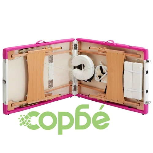 Сгъваема масажна кушетка, 3 зони, дърво, бяло и розово ➤ топ цена ➤ sorbe.bg