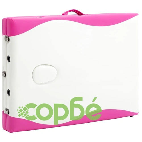 Сгъваема масажна кушетка, 3 зони, дърво, бяло и розово ➤ топ цена ➤ sorbe.bg