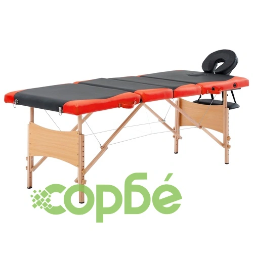 Сгъваема масажна кушетка, 4 зони, дърво, черно и оранжево ➤ топ цена ➤ sorbe.bg