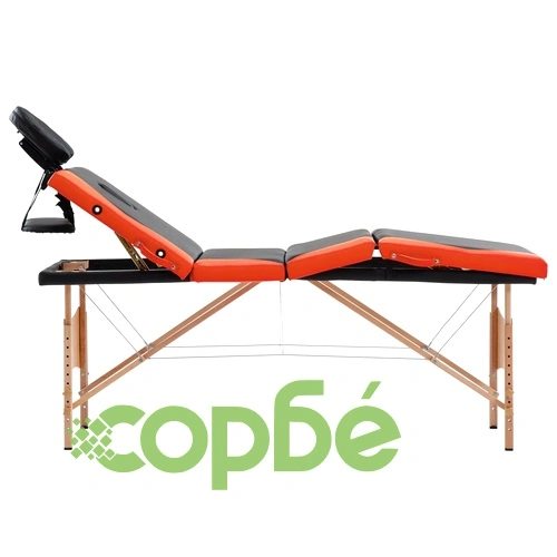 Сгъваема масажна кушетка, 4 зони, дърво, черно и оранжево ➤ топ цена ➤ sorbe.bg