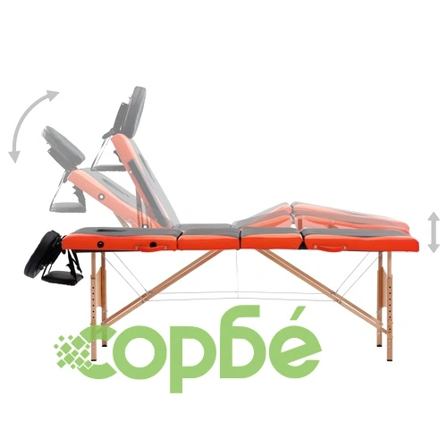 Сгъваема масажна кушетка, 4 зони, дърво, черно и оранжево ➤ топ цена ➤ sorbe.bg