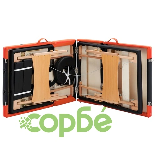 Сгъваема масажна кушетка, 4 зони, дърво, черно и оранжево ➤ топ цена ➤ sorbe.bg