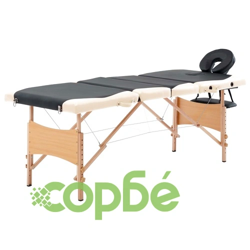 Сгъваема масажна кушетка, 4 зони, дърво, черно и бежово ➤ топ цена ➤ sorbe.bg