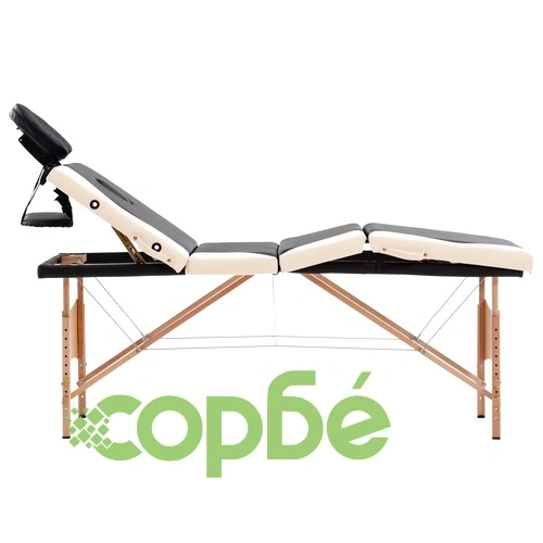 Сгъваема масажна кушетка, 4 зони, дърво, черно и бежово ➤ топ цена ➤ sorbe.bg