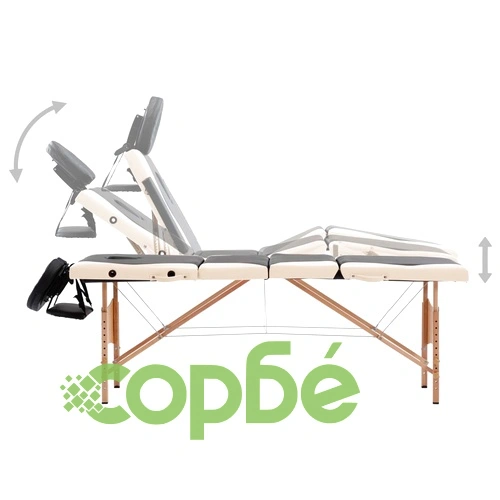 Сгъваема масажна кушетка, 4 зони, дърво, черно и бежово ➤ топ цена ➤ sorbe.bg