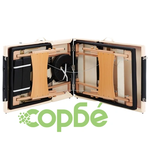 Сгъваема масажна кушетка, 4 зони, дърво, черно и бежово ➤ топ цена ➤ sorbe.bg