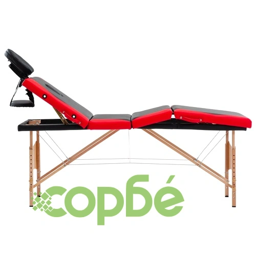 Сгъваема масажна кушетка, 4 зони, дърво, черно и червено ➤ топ цена ➤ sorbe.bg