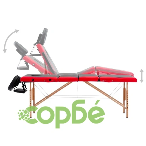 Сгъваема масажна кушетка, 4 зони, дърво, черно и червено ➤ топ цена ➤ sorbe.bg