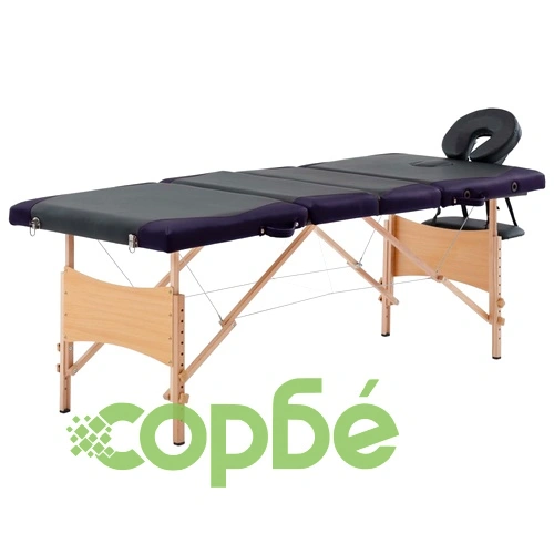 Сгъваема масажна кушетка, 4 зони, дърво, черна и лилава ➤ топ цена ➤ sorbe.bg
