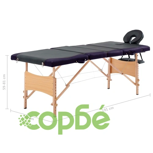Сгъваема масажна кушетка, 4 зони, дърво, черна и лилава ➤ топ цена ➤ sorbe.bg