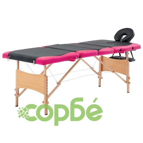 Сгъваема масажна кушетка, 4 зони, дърво, черно и розово ➤ топ цена ➤ sorbe.bg