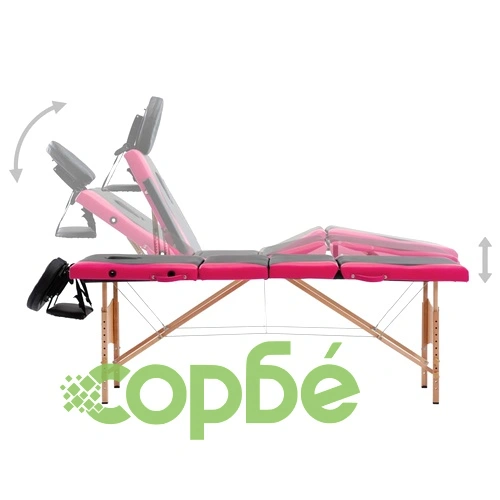 Сгъваема масажна кушетка, 4 зони, дърво, черно и розово ➤ топ цена ➤ sorbe.bg