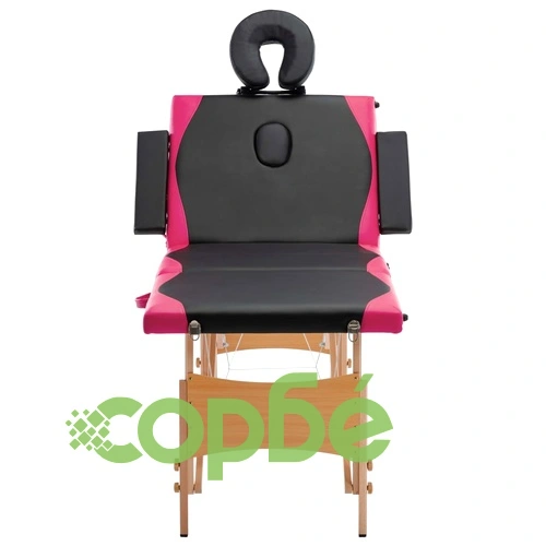 Сгъваема масажна кушетка, 4 зони, дърво, черно и розово ➤ топ цена ➤ sorbe.bg