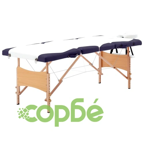 Сгъваема масажна кушетка, 4 зони, дърво, бяло и лилаво ➤ топ цена ➤ sorbe.bg