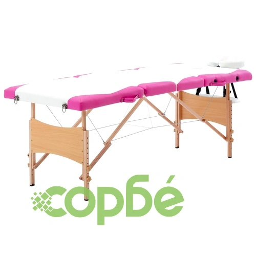 Сгъваема масажна кушетка, 4 зони, дърво, бяло и розово ➤ топ цена ➤ sorbe.bg