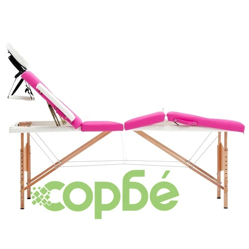 Сгъваема масажна кушетка, 4 зони, дърво, бяло и розово ➤ топ цена ➤ sorbe.bg
