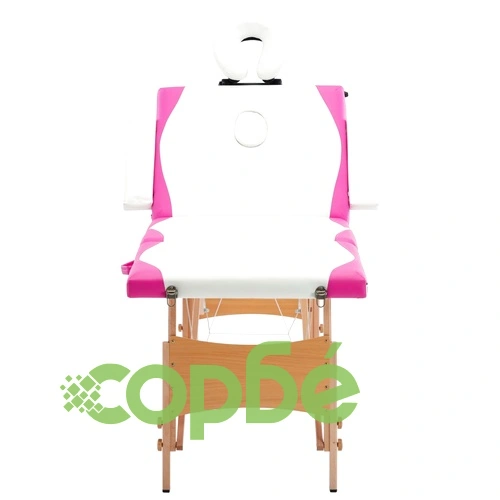 Сгъваема масажна кушетка, 4 зони, дърво, бяло и розово ➤ топ цена ➤ sorbe.bg