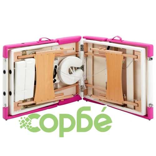 Сгъваема масажна кушетка, 4 зони, дърво, бяло и розово ➤ топ цена ➤ sorbe.bg