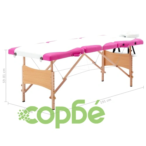 Сгъваема масажна кушетка, 4 зони, дърво, бяло и розово ➤ топ цена ➤ sorbe.bg