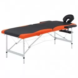 Сгъваема масажна кушетка, 2 зони, алуминий, черно и оранжево