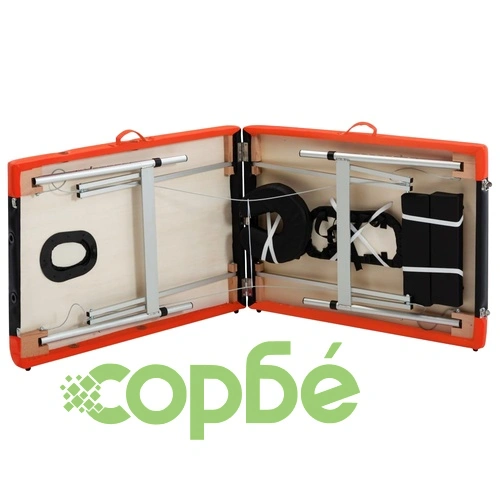 Сгъваема масажна кушетка, 2 зони, алуминий, черно и оранжево ➤ топ цена ➤ sorbe.bg