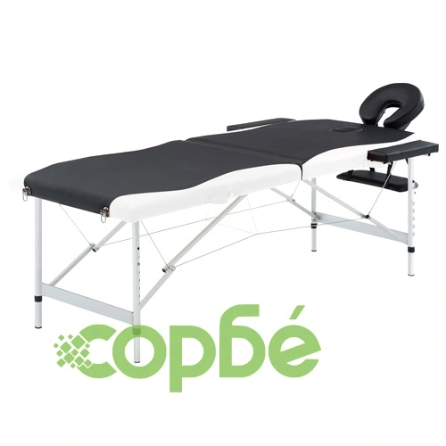 2-зонова сгъваема масажна кушетка, алуминий, черно и бяло ➤ топ цена ➤ sorbe.bg