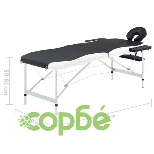 2-зонова сгъваема масажна кушетка, алуминий, черно и бяло ➤ топ цена ➤ sorbe.bg